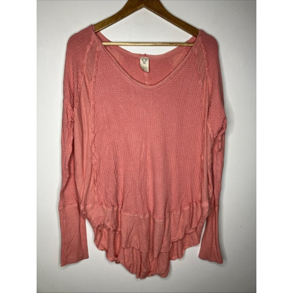 We The Free People Large Thermal Distressed Style Long Sleeve Oversized Shirt